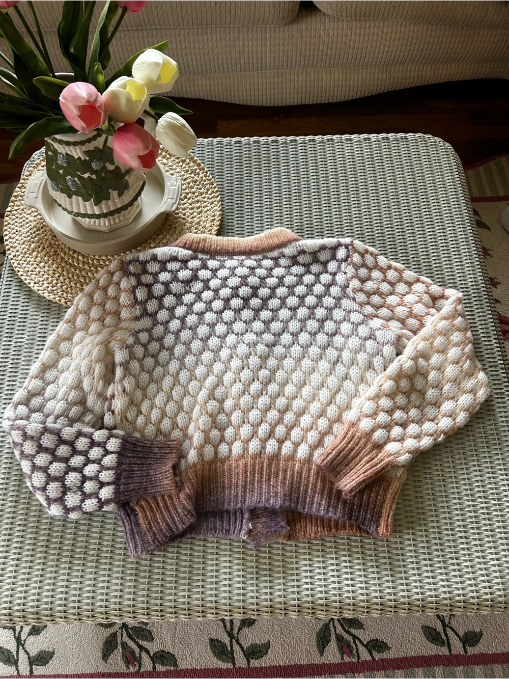 Gradient Bubble-Stitch Pearl-Button Cardigan - Neutral Multi - Picture 3 of 3